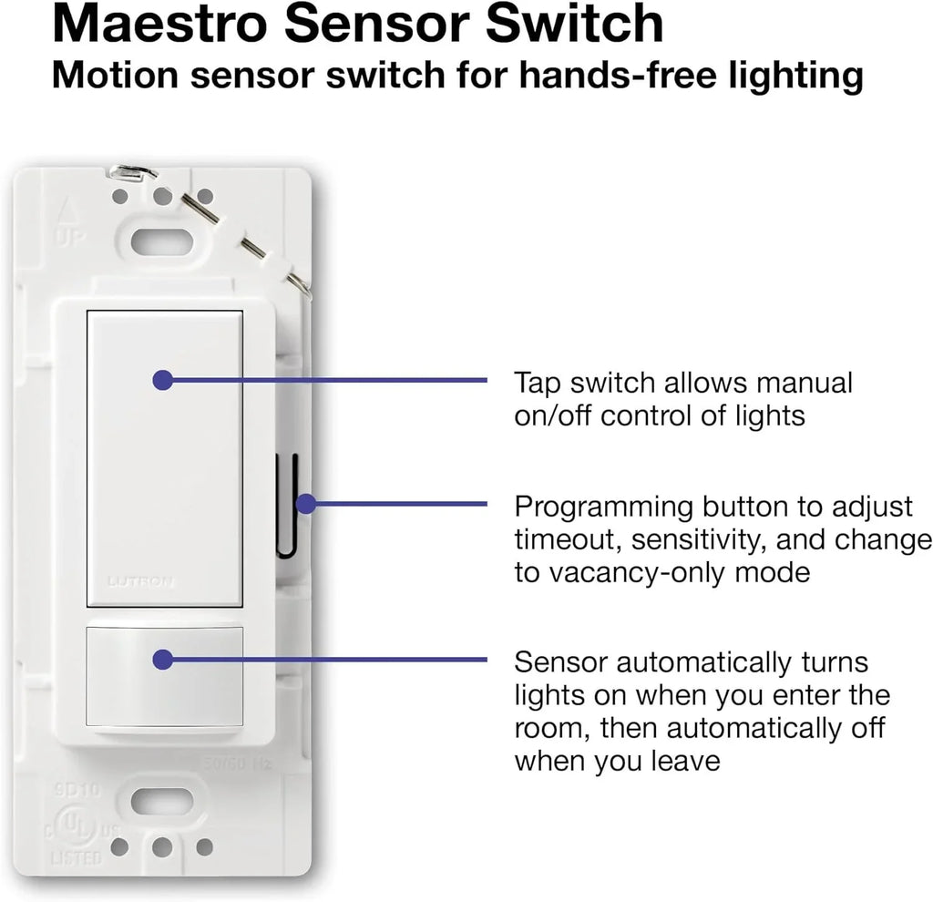 lutron maestro sensor switch (2-pack), 2a, no neutral required, single-pole, ms-ops2-wh, white