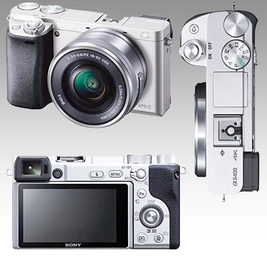 Sony Alpha a6400 Mirrorless Digital Camera (Silver) with 16-50mm Lens & 17pc Must Have Accessory Bundle. Includes: 64GB Memory Card, 1x Seller Replacement Battery, Digital Slave Flash, & More.