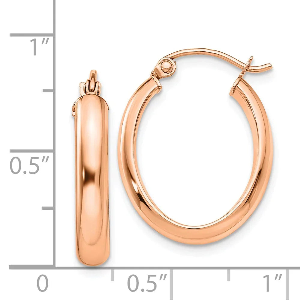 Real 14kt Rose Gold Polished Oval Tube Hoop Earrings; for Adults and Teens; for Women and Men