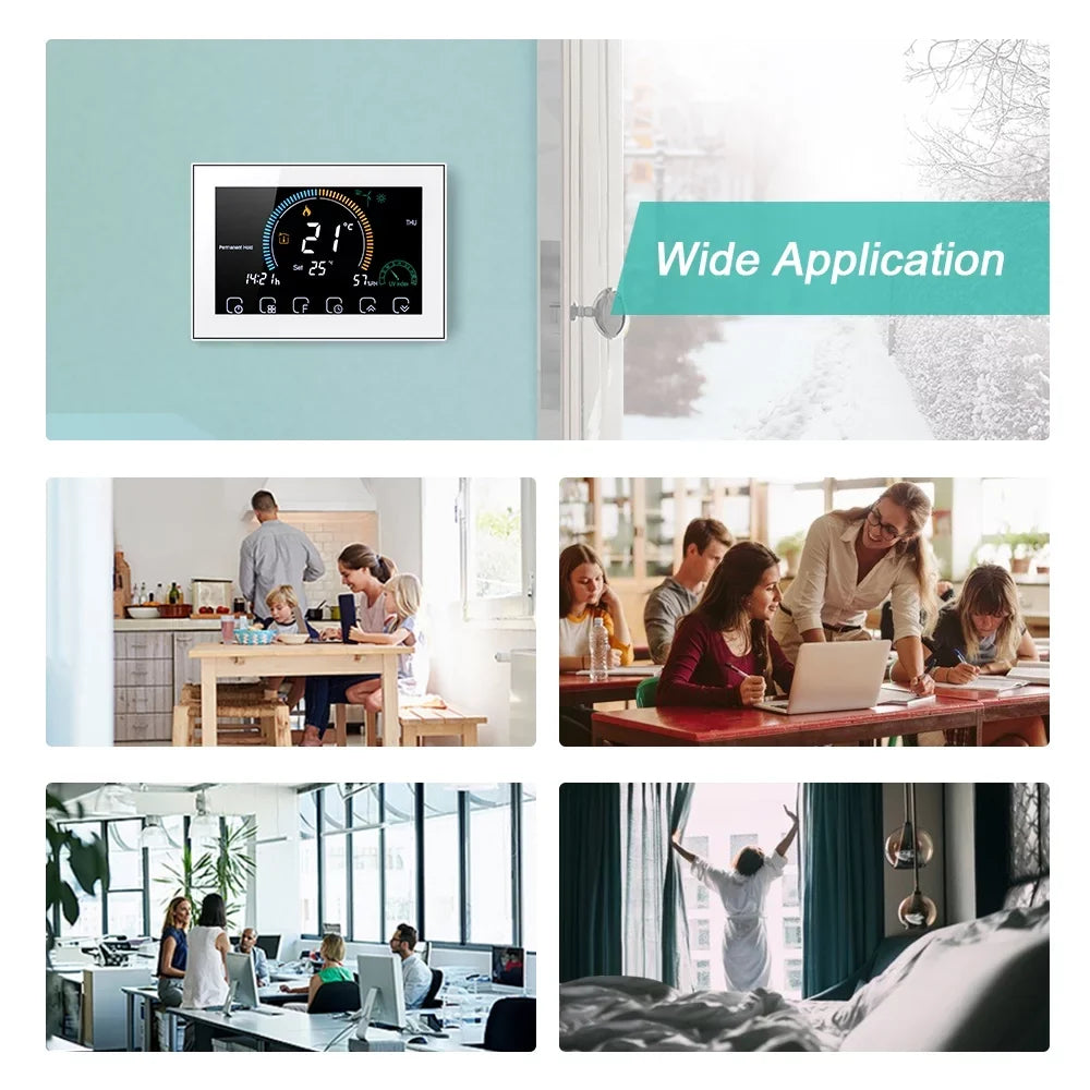 95-240V Smart Programmable 5+1+1 Six Periods Voice APP Control Backlight LCD / Gas Boiler Heating ThermoreguLatitudeor with Index Humidity Display Lock Function Compatible with Echo Home Tma