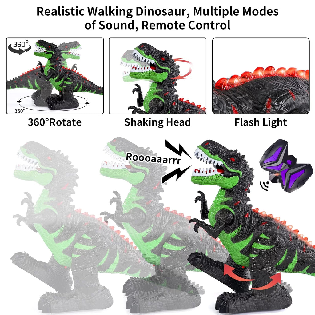 UUGEE Remote Control Dinosaur Toys for Boys Girls 2.4G RC Robot T-rex with Light Sound, Black