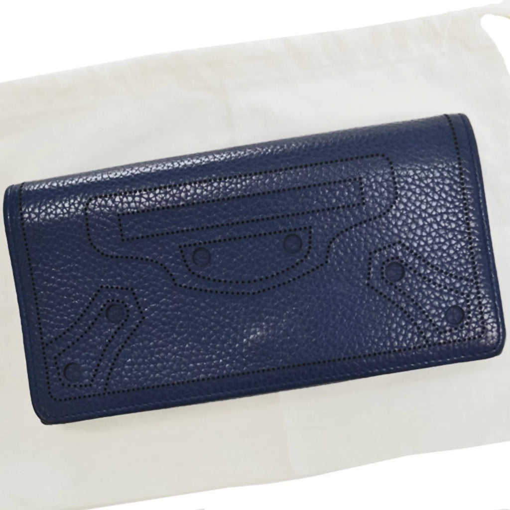 Pre-Owned Balenciaga BALENCIAGA long wallet navy leather folio women's (Good)