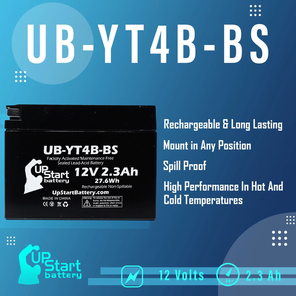 3-Pack UpStart Battery Replacement for 2012 Yamaha SR400 (FI) 400CC Factory Activated, Maintenance Free, Motorcycle Battery - 12V, 2.3Ah, UB-YT4B-BS