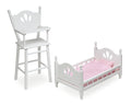 Badger Basket English Country High Chair and Bed with Bedding for 18 inch Dolls - White/Pink