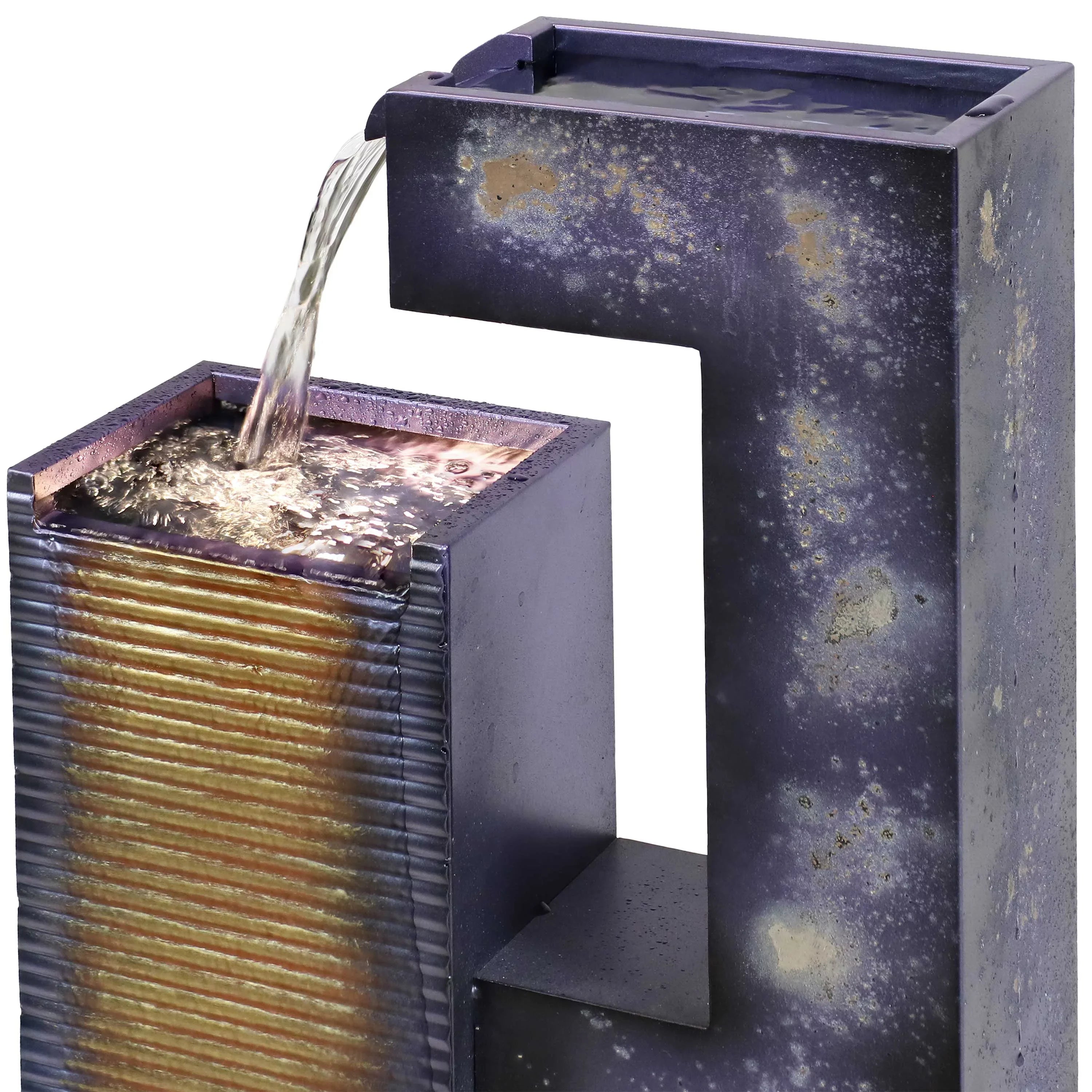 Sunnydaze Cascading Tower Outdoor Metal Fountain with LED Lights - 32"