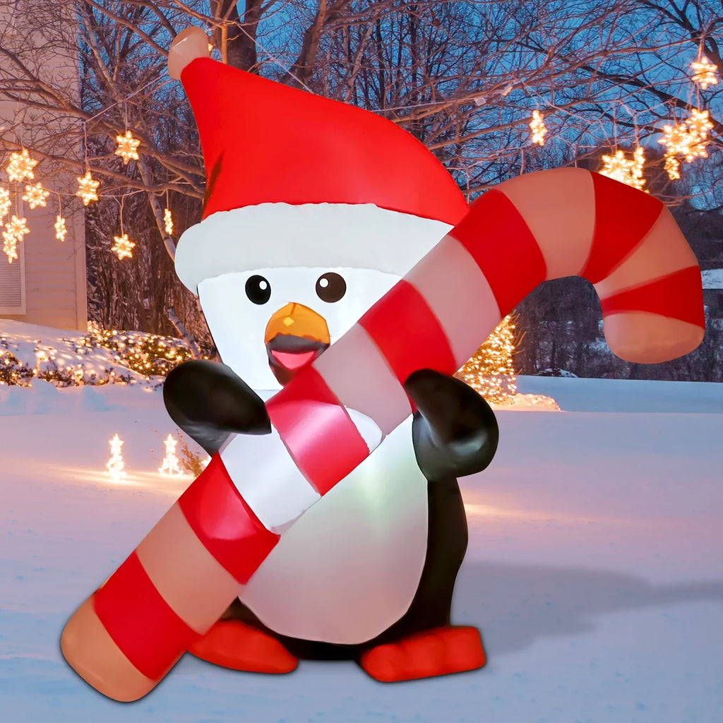 GOOSH 5ft Christmas InfLatitudeables Outdoor Decorations, Blow Up Penguin with Candy Cane InfLatitudeable Built-in LEDs for Christmas Indoor Outdoor Yard Lawn Garden Decorations