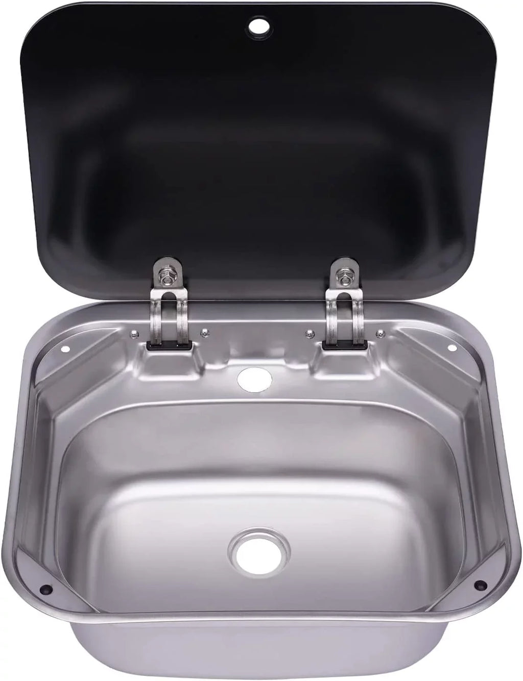 Miumaeov RV Kitchen Sink Stainless Steel Hand Wash Basin Sink With Tempered Glass Lid Outdoor RV Single Bowl Hand Wash Basin Sink For Caravan, Camper And Kitchen