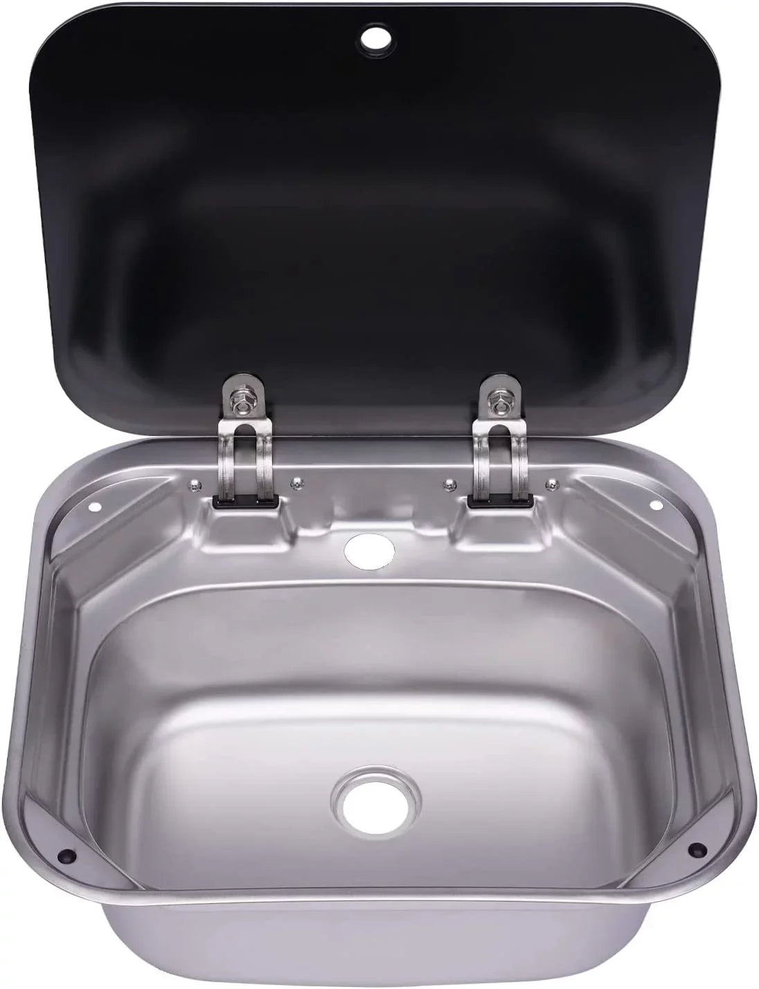 Miumaeov RV Kitchen Sink Stainless Steel Hand Wash Basin Sink With Tempered Glass Lid Outdoor RV Single Bowl Hand Wash Basin Sink For Caravan, Camper And Kitchen