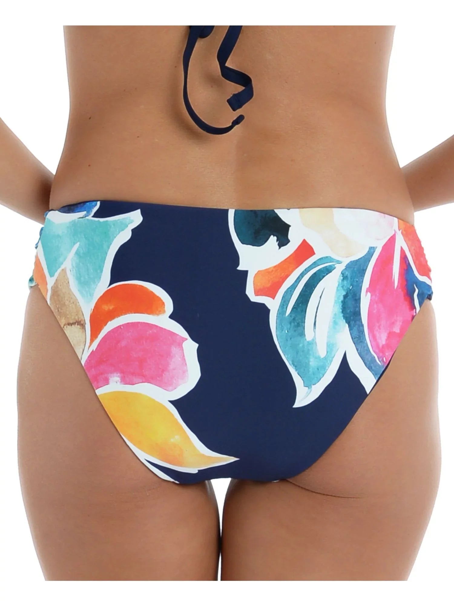 LA BLANCA Women's Navy Floral Stretch Shirred Lined Reversible Moderate Coverage Petals In Bloom Hipster Swimsuit Bottom 4