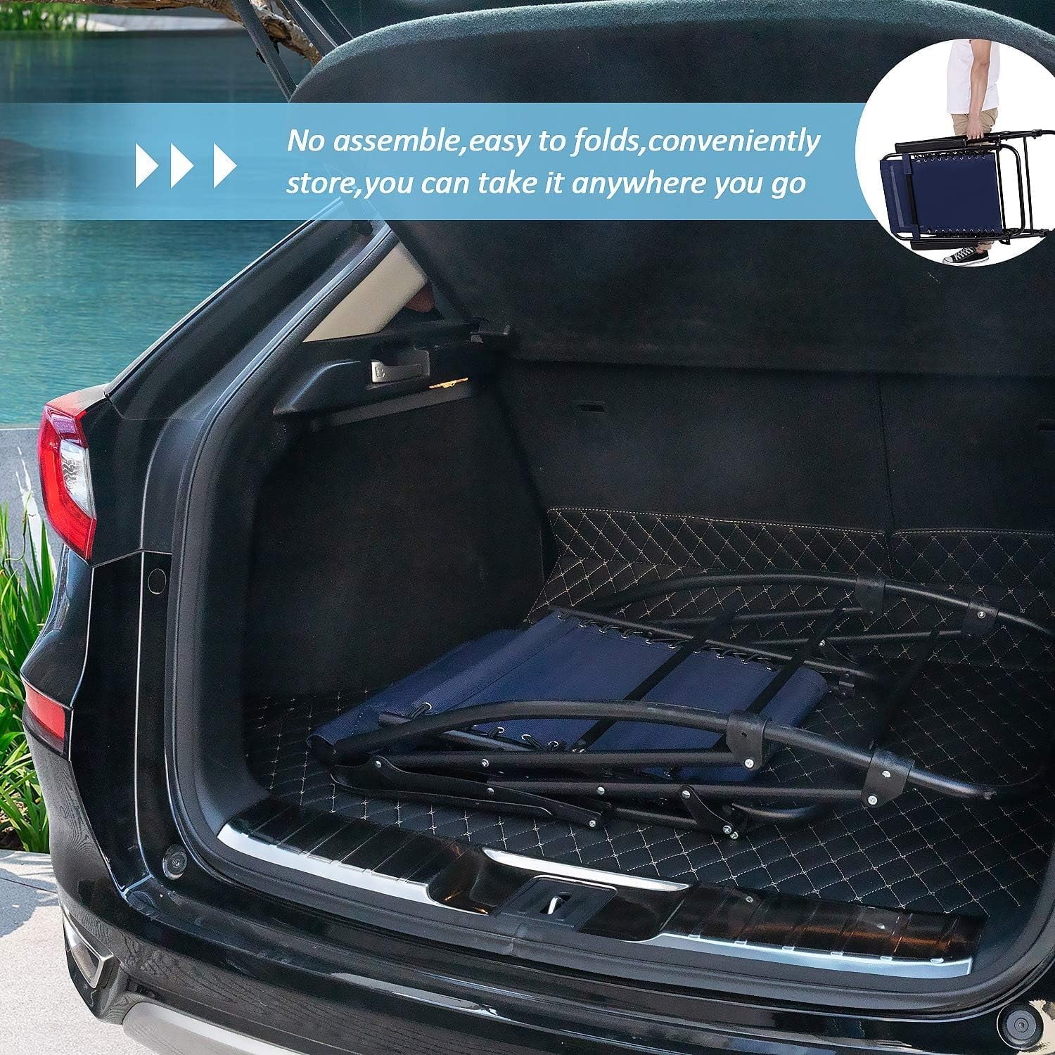 Patio Rocking Chair Outdoor Wide Recliner Portable Lounge Chair Folding With Headrest For Camping Fishing Beach Poolside(Blue)